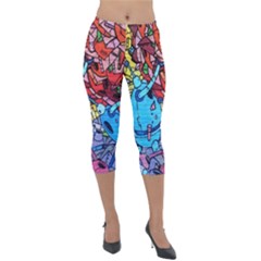 Graffiti Wall Mural Painting Arts Lightweight Velour Capri Leggings  by Simbadda