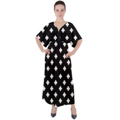 Swiss Cross Pattern V-neck Boho Style Maxi Dress by Valentinaart