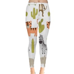 Cute Safari Animals Seamless Pattern Inside Out Leggings by Vaneshart