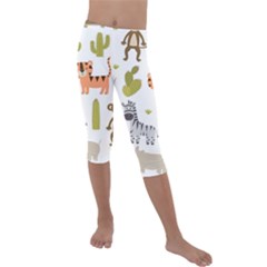 Cute Safari Animals Seamless Pattern Kids  Lightweight Velour Capri Leggings  by Vaneshart