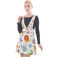 Children Seamless Wallpaper With Cute Funny Baby Savanna Animals Plunge Pinafore Velour Dress by Vaneshart