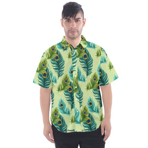 Peacock Feather Pattern Men s Short Sleeve Shirt by Vaneshart