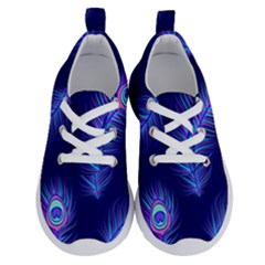 Seamless Pattern With Colorful Peacock Feathers Dark Blue Background Running Shoes by Vaneshart