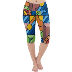 Colorful Geometric Mosaic Background Lightweight Velour Cropped Yoga Leggings by Vaneshart