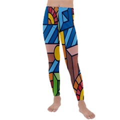 Colorful Geometric Mosaic Background Kids  Lightweight Velour Leggings by Vaneshart