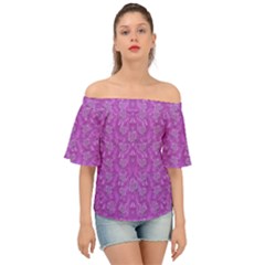 Roses And Roses A Soft  Purple Flower Bed Ornate Off Shoulder Short Sleeve Top by pepitasart