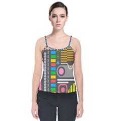 Pattern Geometric Abstract Colorful Arrows Lines Circles Triangles Velvet Spaghetti Strap Top by Vaneshart