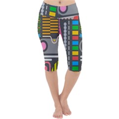 Pattern Geometric Abstract Colorful Arrows Lines Circles Triangles Lightweight Velour Cropped Yoga Leggings by Vaneshart