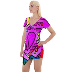 Stained Glass Love Heart Short Sleeve Asymmetric Mini Dress by Vaneshart