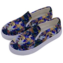 October Leaves In Blue Kids  Canvas Slip Ons by bloomingvinedesign