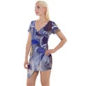 Cobalt Blue Silver Orange Wavy Lines Abstract Short Sleeve Asymmetric Mini Dress View1