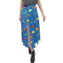 Space Rocket Solar System Pattern Velour Split Maxi Skirt by Vaneshart