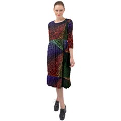 Abstract Colorful Pieces Mosaics Ruffle End Midi Chiffon Dress by Vaneshart