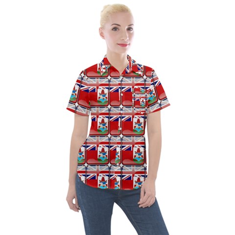 Flag Bermuda Women s Short Sleeve Pocket Shirt by ArtworkByPatrick