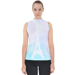 Pastel Eiffel s Tower, Paris Mock Neck Shell Top by Lullaby