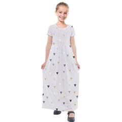 Grey Hearts Print Romantic Kids  Short Sleeve Maxi Dress by Lullaby