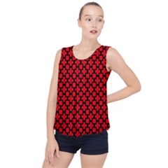 Pattern Red Black Texture Cross Bubble Hem Chiffon Tank Top by Simbadda