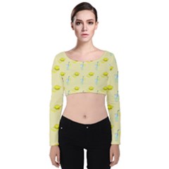 Lemonade Polkadots Velvet Long Sleeve Crop Top by bloomingvinedesign