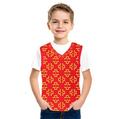 Red Background Yellow Shapes Kids  Sportswear by Simbadda