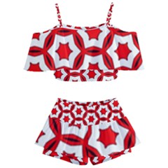 Pattern Red White Texture Seamless Kids  Off Shoulder Skirt Bikini by Simbadda