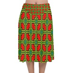 Pattern Modern Texture Seamless Red Yellow Green Velvet Flared Midi Skirt by Simbadda