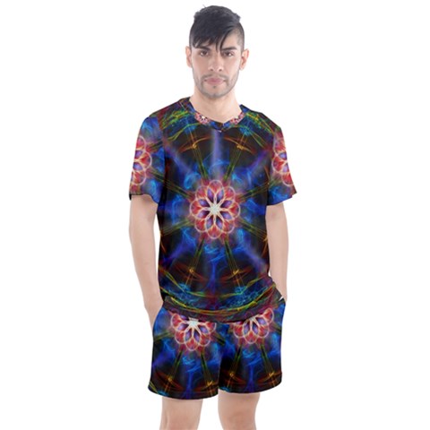 Mandala Pattern Kaleidoscope Men s Mesh Tee And Shorts Set by Simbadda