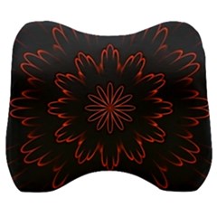 Abstract Glowing Flower Petal Pattern Red Circle Art Illustration Design Symmetry Digital Fantasy Velour Head Support Cushion by Vaneshart