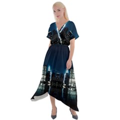 Night City Landscape Cross Front Sharkbite Hem Maxi Dress by Vaneshart