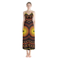 Spiral Pattern Circle Neon Psychedelic Illustration Design Symmetry Shape Mandala Button Up Chiffon Maxi Dress by Vaneshart