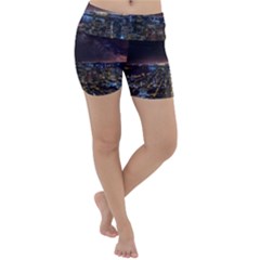 Light Sky Skyline Night Star Milky Way Cosmos Spiral City Skyscraper Urban Cityscape Dark San Franci Lightweight Velour Yoga Shorts by Vaneshart