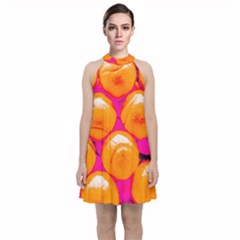 Pop Art Tennis Balls Velvet Halter Neckline Dress  by essentialimage