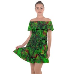 Art Artwork Fractal Digital Art  Green Off Shoulder Velour Dress by Wegoenart