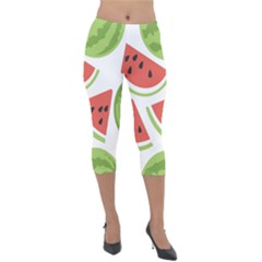 Watermelon Juice Auglis Clip Art Watermelon Lightweight Velour Capri Leggings  by Vaneshart