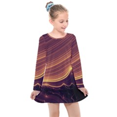 Lines Stripes Background Abstract Kids  Long Sleeve Dress by Vaneshart