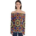 Geometric Pattern Kaleidoscope Art Mirror Image Mosaic Off Shoulder Long Sleeve Top View1