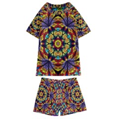 Geometric Pattern Kaleidoscope Art Mirror Image Mosaic Kids  Swim Tee And Shorts Set by Vaneshart