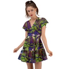 Dark Coleus Flutter Sleeve Wrap Dress by Riverwoman