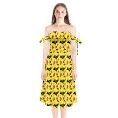 Bat Rose Lips Yellow Pattern Shoulder Tie Bardot Midi Dress by snowwhitegirl