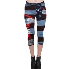 Grunge American Flag Capri Leggings  by Vaneshart