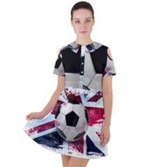 Soccer Ball With Great Britain Flag Short Sleeve Shoulder Cut Out Dress  by Vaneshart