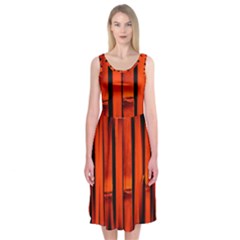 Orange Seamless Bamboo Background Midi Sleeveless Dress by Vaneshart