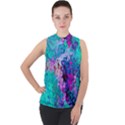 Background Texture Pattern Mock Neck Chiffon Sleeveless Top View1