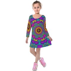 Fern  Mandala  In Strawberry Decorative Style Kids  Long Sleeve Velvet Dress by pepitasart