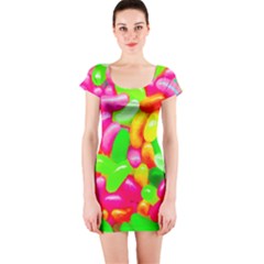 Vibrant Jelly Bean Candy Short Sleeve Bodycon Dress