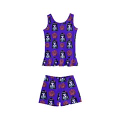 Girl Flower Pattern Royal Blue Kids  Boyleg Swimsuit by snowwhitegirl