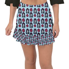 Girl Flower Pattern Light Blue Fishtail Mini Chiffon Skirt by snowwhitegirl