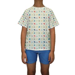 Clouds And Umbrellas Seasons Pattern Kids  Short Sleeve Swimwear by Wegoenart