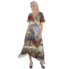 Airships Flight Travel Sky Cross Front Sharkbite Hem Maxi Dress by Wegoenart