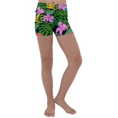 Tropical Greens Kids  Lightweight Velour Yoga Shorts by Sobalvarro