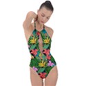 Tropical Greens Plunge Cut Halter Swimsuit View1